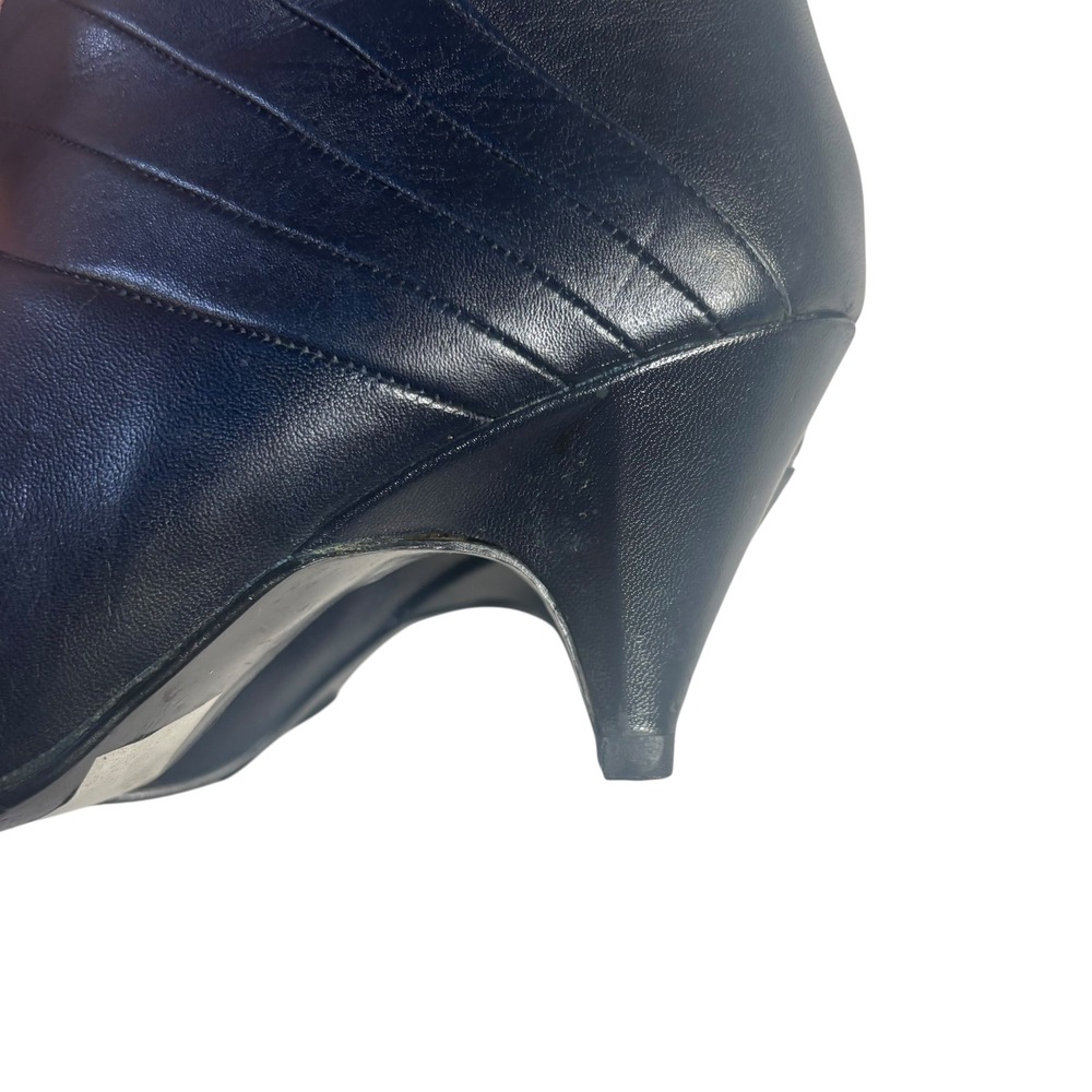 Gloria Vanderbilt VTG 5 Navy Blue Leather Pleated Kitten Heel Boot Pointed Toe - Picture 7 of 16